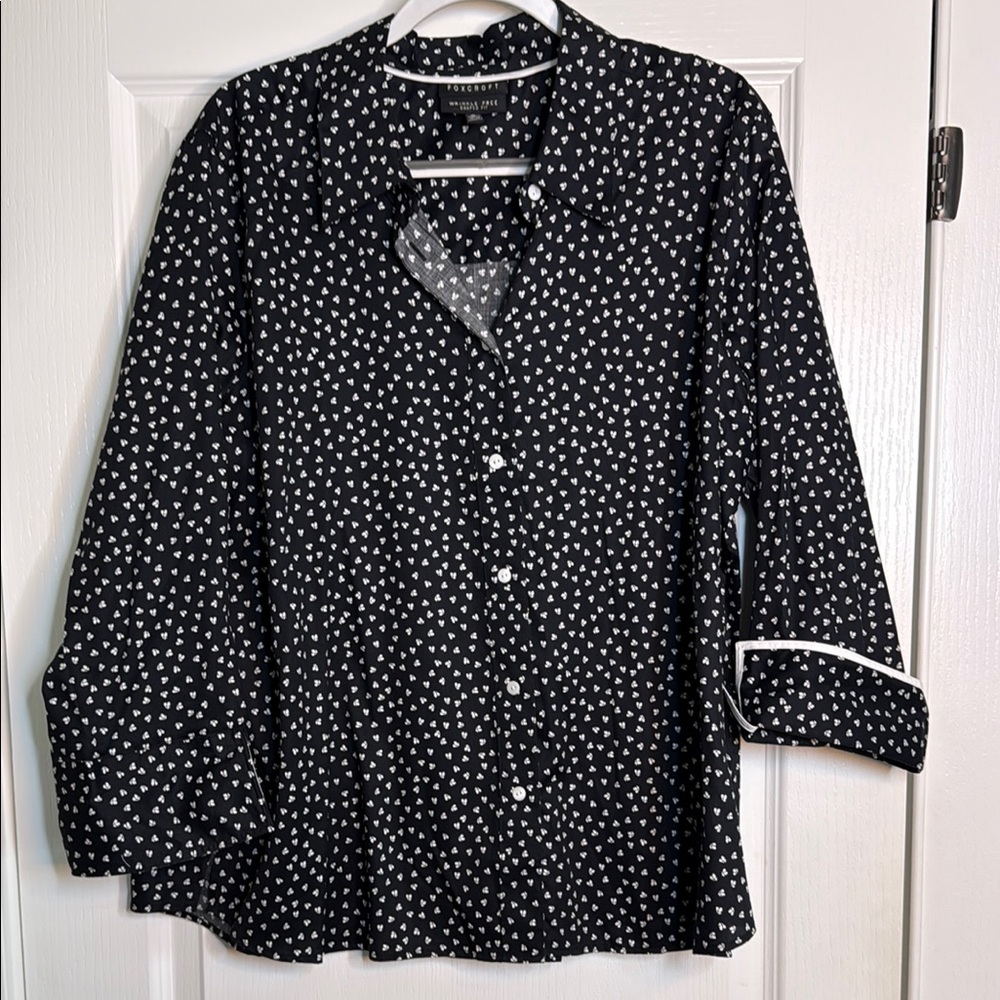Navy Blur and White Print Blouse